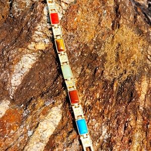 Multi Gemstone Bracelet in Goldtone